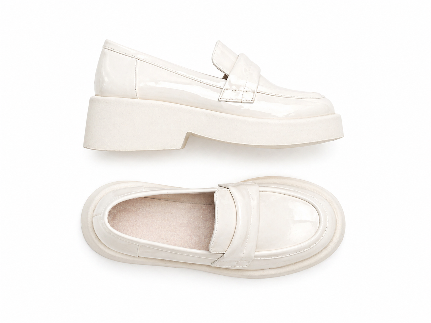 Cream glossy loafers